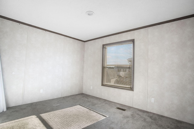 carpeted spare room with crown molding