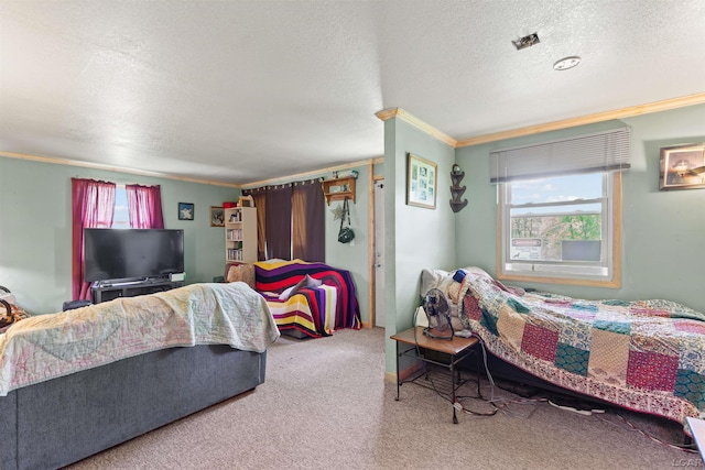 5309 Treat Hwy, Adrian, MI 49221 - bedroom with crown molding, carpet floors, and a textured ceiling
