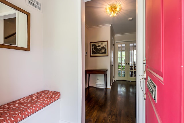 2124 Brockman Blvd, Ann Arbor, MI 48104 - foyer featuring dark wood-type flooring, french doors, and crown molding