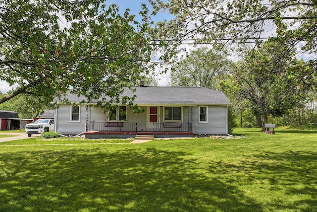 11010 N Holly Rd, Holly, MI 48442 - ranch-style house with a porch, a front lawn, and a chimney