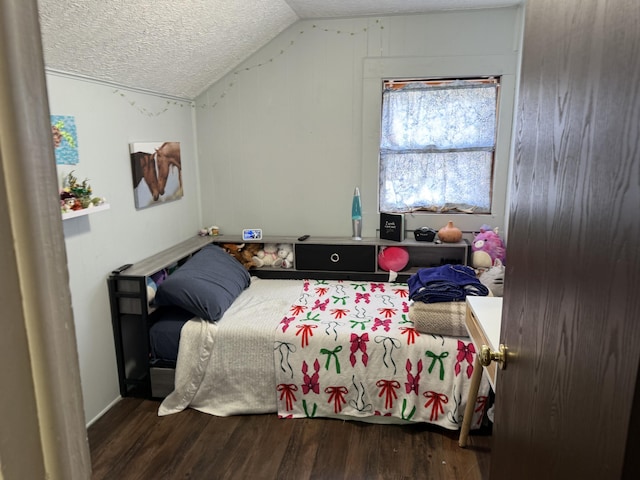 202 Kalamo St, Olivet, MI 49076 - bedroom with wood finished floors, a textured ceiling, and lofted ceiling
