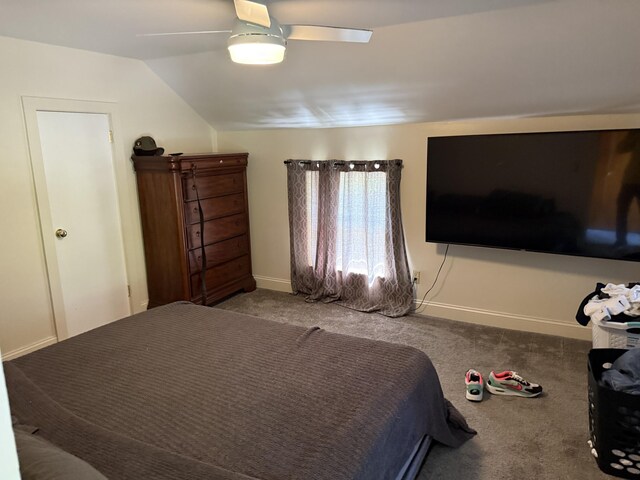 202 Kalamo St, Olivet, MI 49076 - carpeted bedroom featuring vaulted ceiling, a ceiling fan, and baseboards