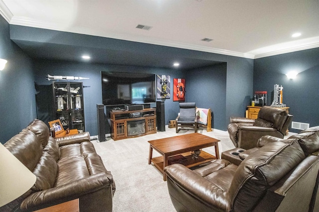 3817 Timber Green Ct, Howell, MI 48843 - living room with crown molding, light carpet, and recessed lighting