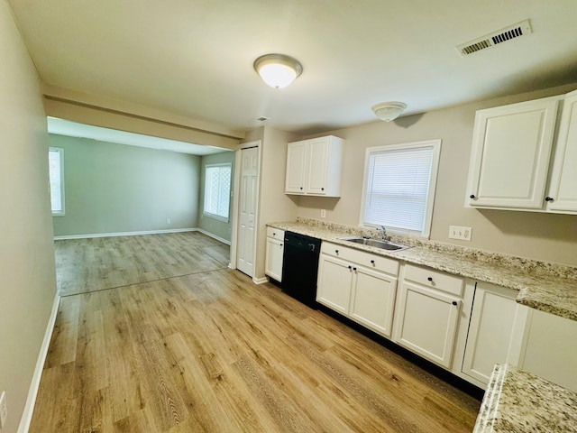 21974 Elroy Ave, Warren, MI 48089 - kitchen featuring dishwasher, a sink, light wood-style floors, and white cabinetry