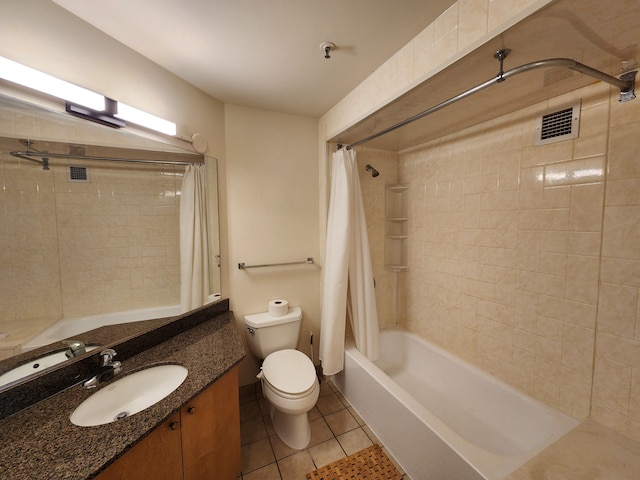 1001 W Jefferson Ave # 4D, Detroit, MI 48226 - bathroom featuring tile patterned floors, shower / tub combo, vanity, and toilet
