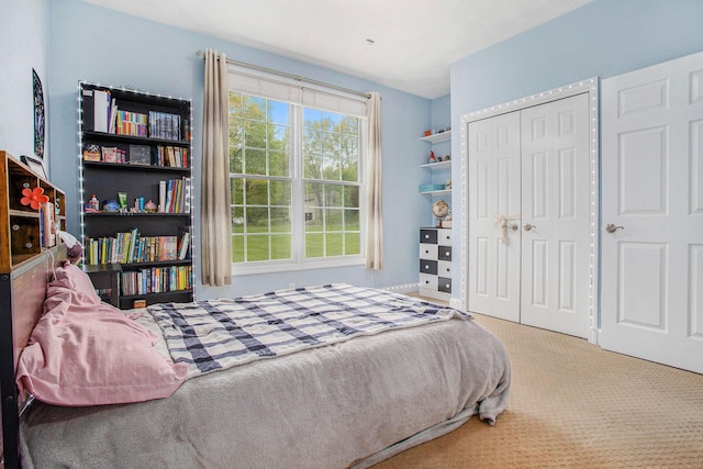 carpeted bedroom featuring a closet