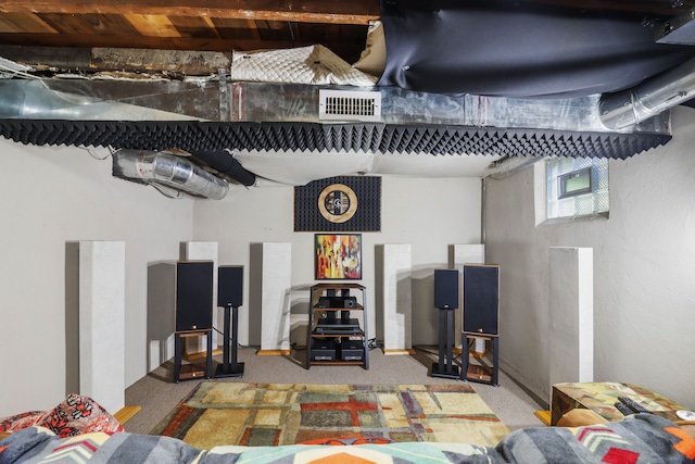 below grade area featuring carpet flooring