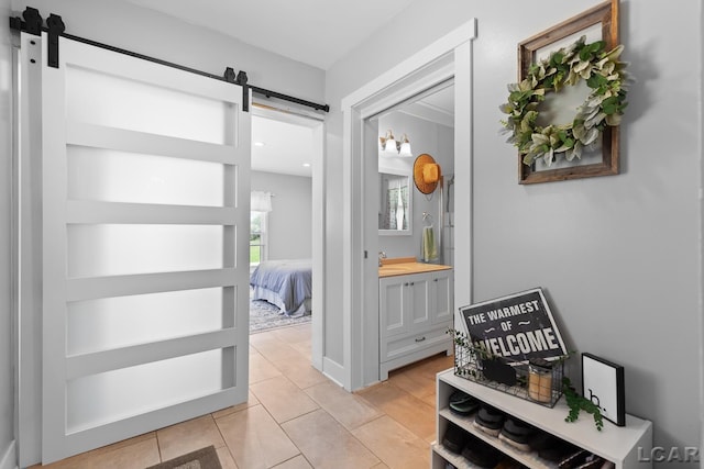 4730 Occidental Hwy, Adrian, MI 49221 - hall with a barn door, light tile patterned floors, and a sink