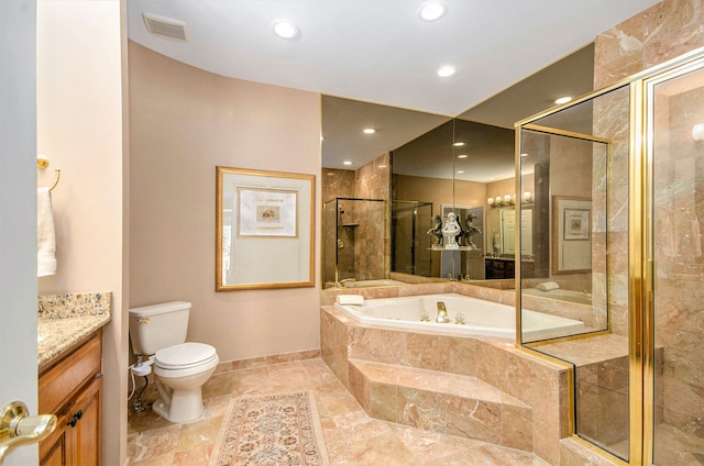 2200 Clearwood, Shelby Twp, MI 48316 - full bathroom featuring vanity, a garden tub, a stall shower, toilet, and baseboards