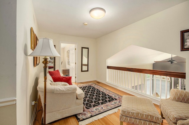 2200 Clearwood, Shelby Twp, MI 48316 - living area featuring wood finished floors, baseboards, and ceiling fan