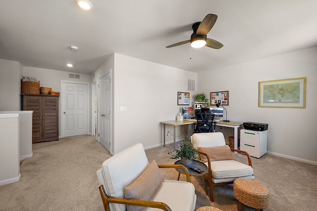 346 Quartz Way, White Lake, MI 48386 - office area with light carpet, ceiling fan, baseboards, and recessed lighting