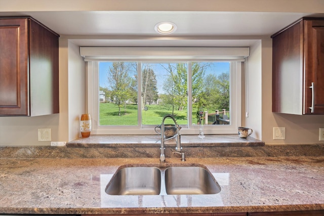7039 Timberview Trl, West Bloomfield, MI 48322 - kitchen with a sink, stone countertops, and healthy amount of natural light