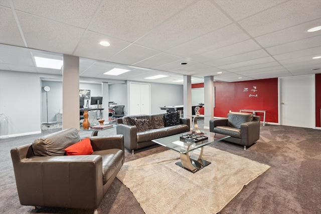 7039 Timberview Trl, West Bloomfield, MI 48322 - living room with carpet, a paneled ceiling, and recessed lighting
