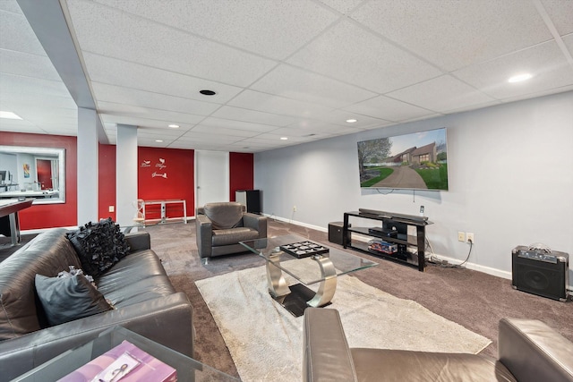 7039 Timberview Trl, West Bloomfield, MI 48322 - carpeted living room featuring a paneled ceiling, baseboards, and recessed lighting