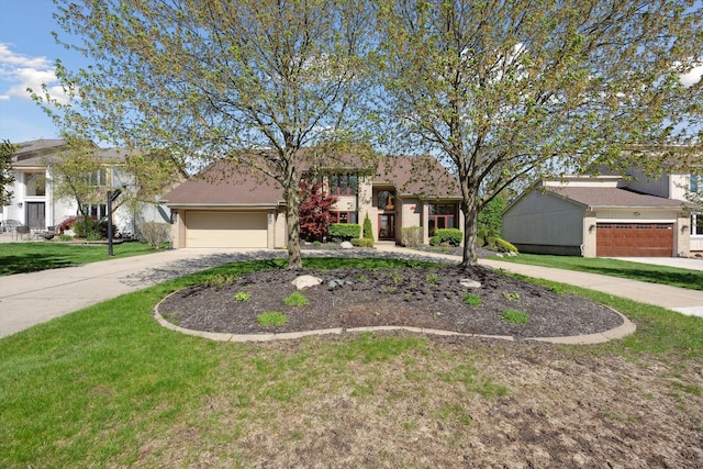 7039 Timberview Trl, West Bloomfield, MI 48322 - view of front facade with driveway, a front yard, and a garage