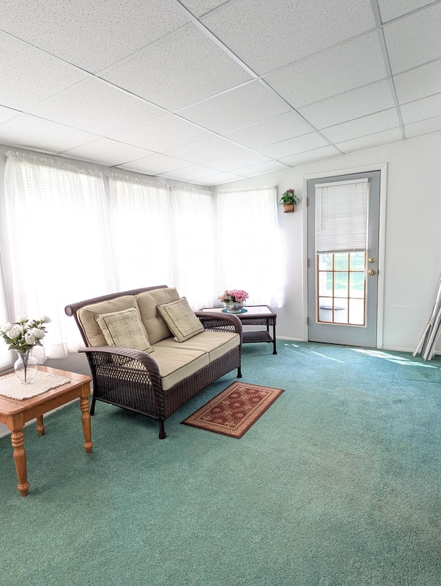 5062 Kendall Dr, Burton, MI 48509 - living area featuring carpet flooring and a drop ceiling