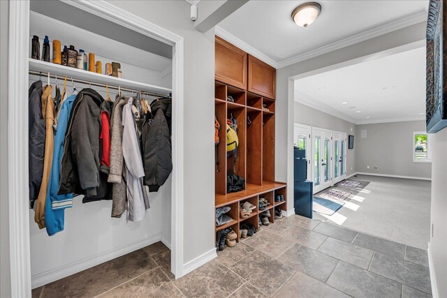 32630 Jefferson Ave, Saint Clair Shores, MI 48082 - mudroom with baseboards, ornamental molding, and french doors