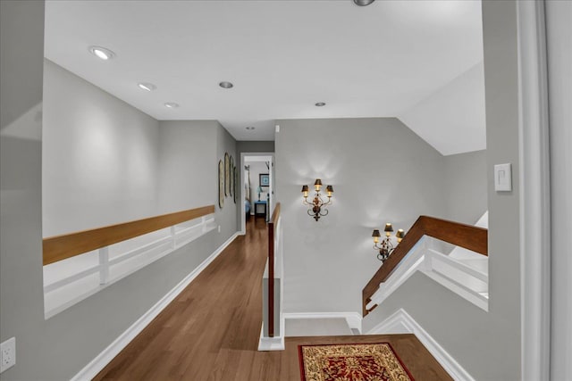 32630 Jefferson Ave, Saint Clair Shores, MI 48082 - hall with an upstairs landing, wood finished floors, baseboards, and recessed lighting
