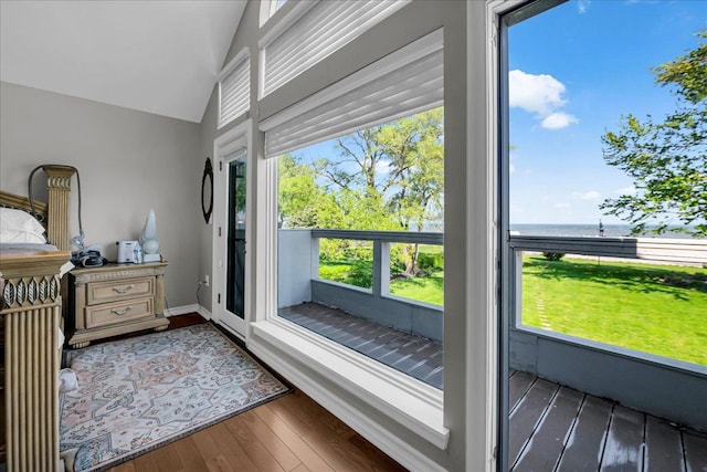 32630 Jefferson Ave, Saint Clair Shores, MI 48082 - sunroom featuring vaulted ceiling, wood-type flooring, and a water view