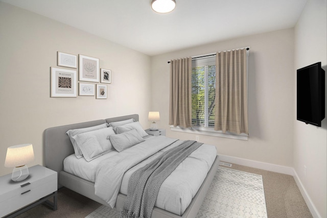 carpeted bedroom featuring baseboards