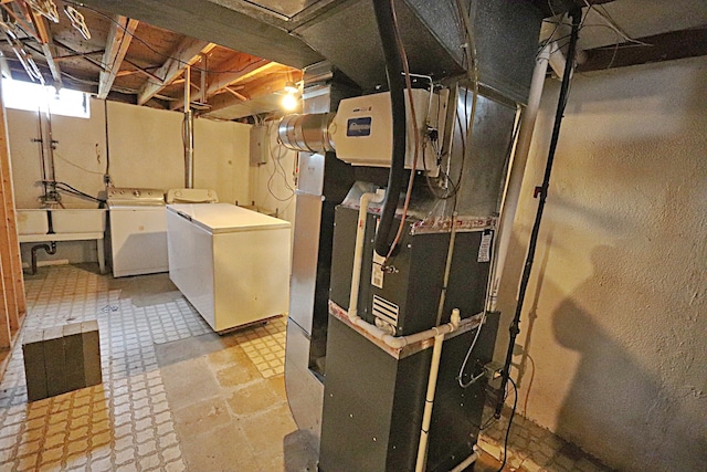 9963 Arnold, Redford, MI 48239 - unfinished basement with separate washer and dryer, tile patterned floors, and a sink