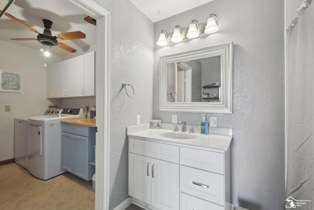 3131 Morin Point St, Erie, MI 48133 - full bath featuring a textured wall, independent washer and dryer, ceiling fan, and vanity