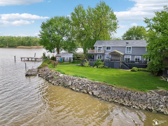 3131 Morin Point St, Erie, MI 48133 - dock featuring a water view, a yard, and stairs