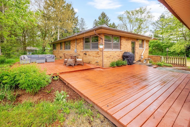 1066 Knight Rd, Ann Arbor, MI 48103 - wooden deck featuring an outdoor living space, a grill, and fence