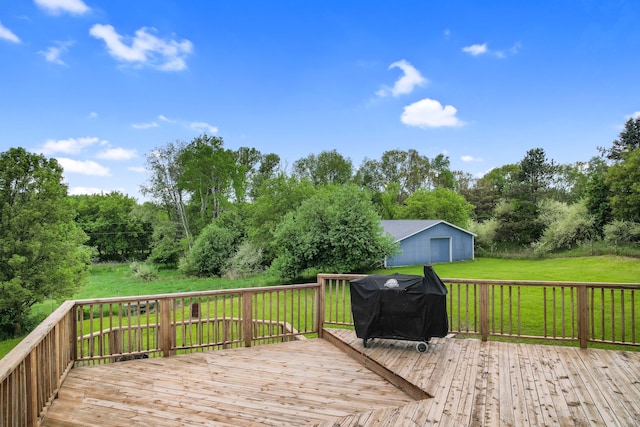 19101 Weller Rd, Gregory, MI 48137 - wooden deck featuring a grill and a lawn