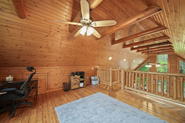 3380 Norvell Rd, Grass Lake, MI 49240 - office space with ceiling fan, wood ceiling, and hardwood / wood-style floors