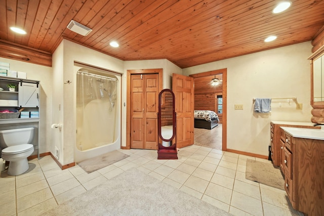 3380 Norvell Rd, Grass Lake, MI 49240 - full bath featuring recessed lighting, tile patterned floors, a shower with shower curtain, wooden ceiling, and baseboards