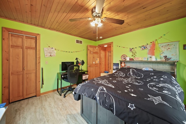 3380 Norvell Rd, Grass Lake, MI 49240 - bedroom with wood ceiling, wood finished floors, a ceiling fan, and baseboards