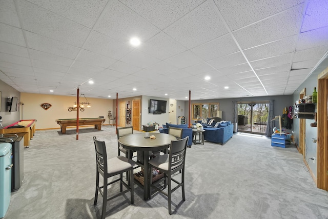 3380 Norvell Rd, Grass Lake, MI 49240 - dining room featuring carpet flooring, a drop ceiling, and billiards