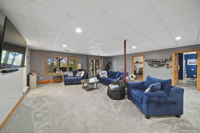 3380 Norvell Rd, Grass Lake, MI 49240 - carpeted living area with baseboards, a drop ceiling, and recessed lighting