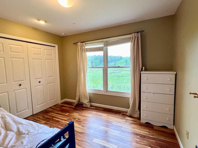 9220 Cotters Ridge Rd, Richland, MI 49083 - bedroom featuring baseboards, wood finished floors, and a closet