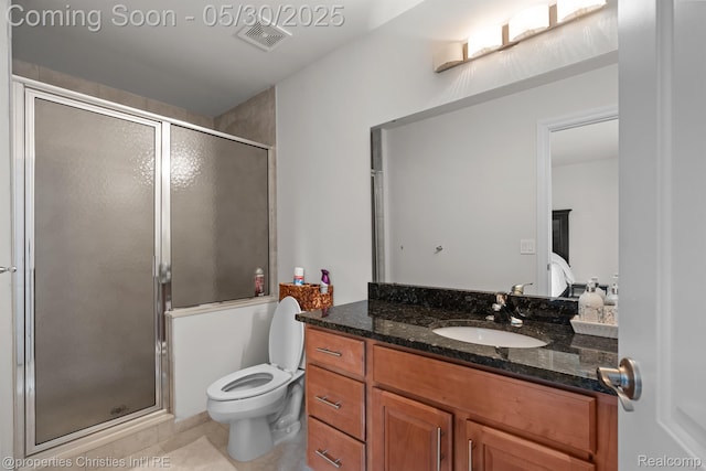 24516 Cavendish Ave E, Novi, MI 48375 - full bathroom featuring vanity, a stall shower, toilet, and tile patterned flooring