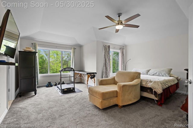 24516 Cavendish Ave E, Novi, MI 48375 - bedroom featuring carpet flooring, vaulted ceiling, a ceiling fan, and baseboards