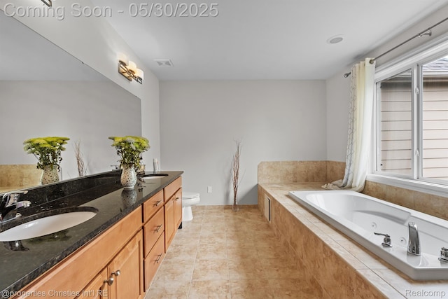 24516 Cavendish Ave E, Novi, MI 48375 - bathroom with a jetted tub, toilet, and double vanity