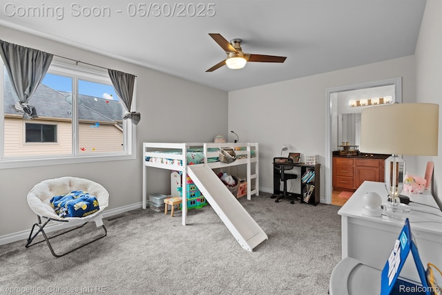 24516 Cavendish Ave E, Novi, MI 48375 - carpeted bedroom featuring baseboards, connected bathroom, and a ceiling fan