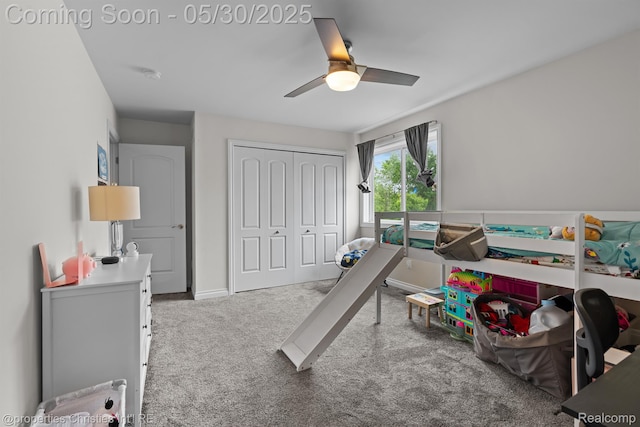 24516 Cavendish Ave E, Novi, MI 48375 - bedroom with carpet floors, a closet, a ceiling fan, and baseboards