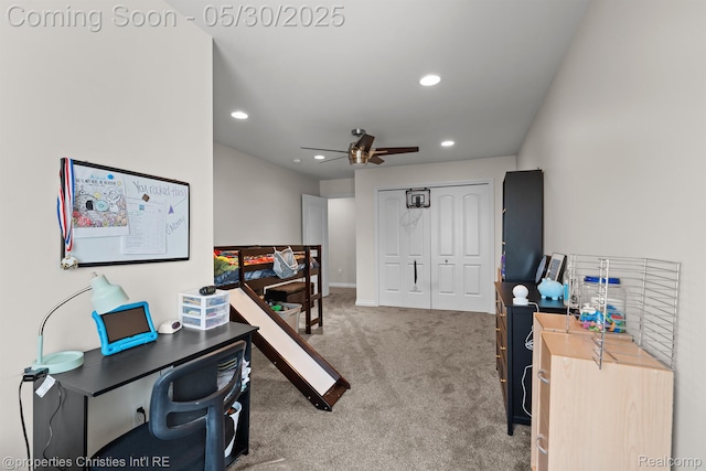 24516 Cavendish Ave E, Novi, MI 48375 - carpeted office space featuring a ceiling fan, recessed lighting, and baseboards