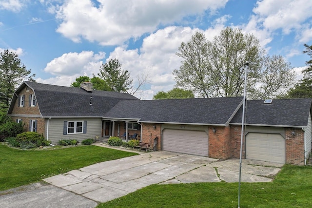 8277 Mccandlish Rd, Grand Blanc, MI 48439 - view of front facade featuring a garage, brick siding, driveway, a shingled roof, and a front lawn