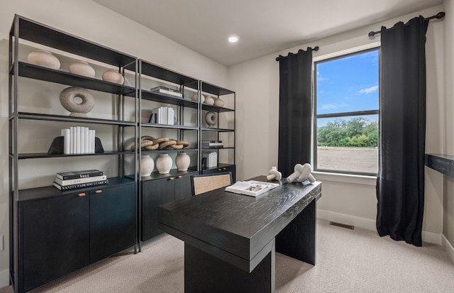 3048 Sheffield Cir, Clarkston, MI 48346 - home office featuring light carpet, baseboards, and recessed lighting