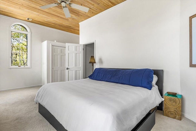 47130 Blue Star Hwy, Covert, MI 49043 - bedroom with wooden ceiling, carpet floors, baseboards, and ceiling fan