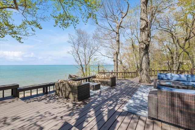 47130 Blue Star Hwy, Covert, MI 49043 - wooden terrace with an outdoor living space and a water view