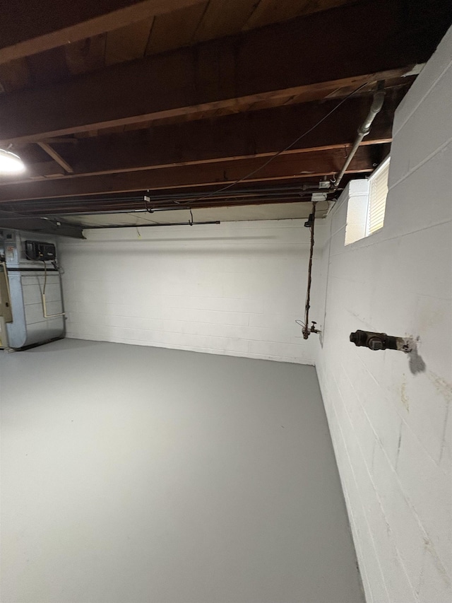unfinished below grade area featuring concrete block wall