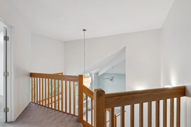 3239 Bellflower Ct, Ann Arbor, MI 48103 - hallway with carpet, lofted ceiling, and an upstairs landing