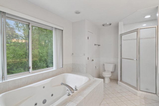 3239 Bellflower Ct, Ann Arbor, MI 48103 - bathroom featuring plenty of natural light, toilet, a tub with jets, and a stall shower