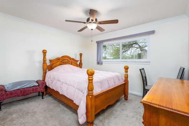 12848 E 14 Mile Rd, Warren, MI 48088 - bedroom with light colored carpet, crown molding, and a ceiling fan