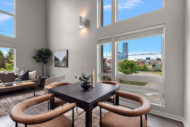 600 Douglas St NW Unit 600C, Grand Rapids, MI 49504 - dining room with a towering ceiling, wood finished floors, and plenty of natural light